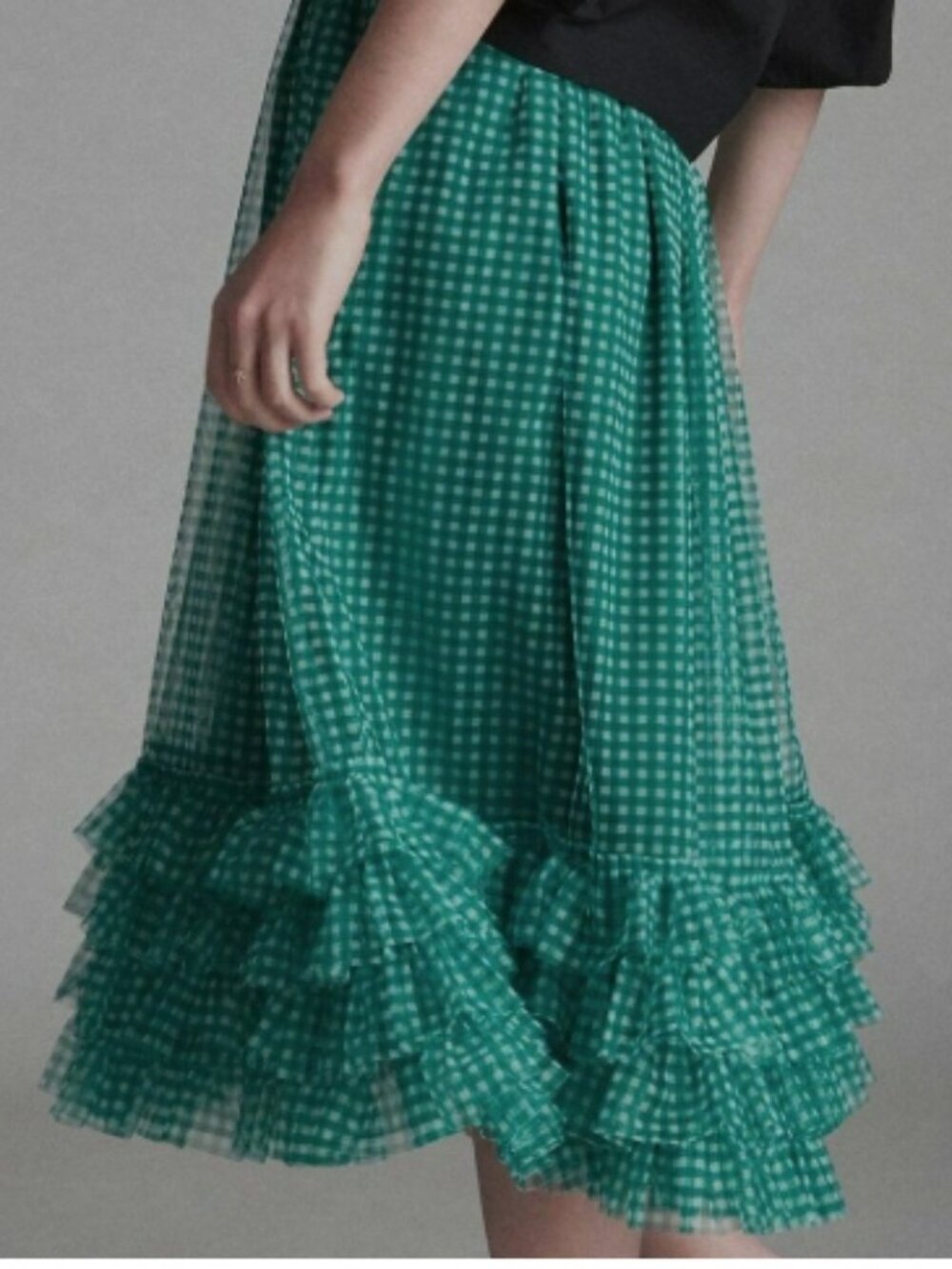 NWT Mare Mare x Anthropologie MAREN Tulle Midi Skirt Sz S Green Plaid Pull On